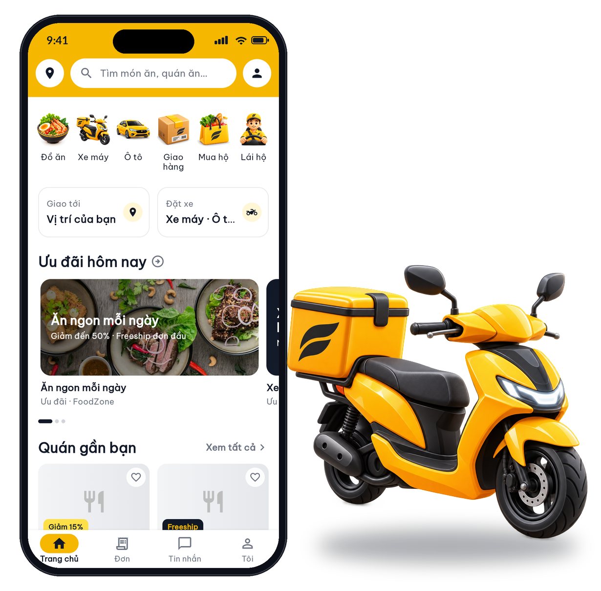 Ứng dụng FoodZone — đặt đồ ăn, đặt xe, mua hộ, giao hàng